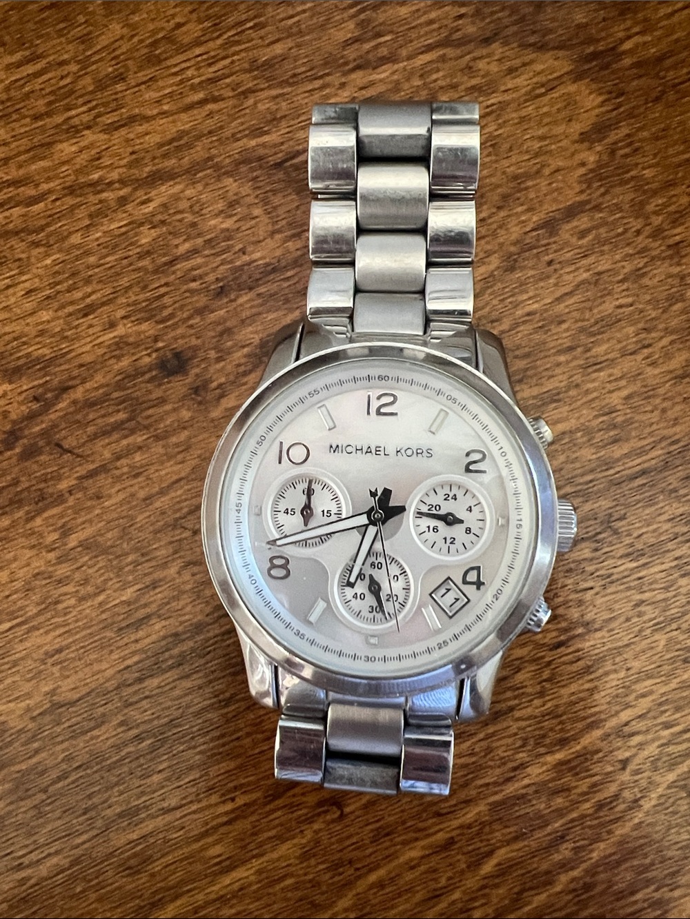 Michael Kors Silver women’s  Stainless Steel Chronograph Watch with pearl back